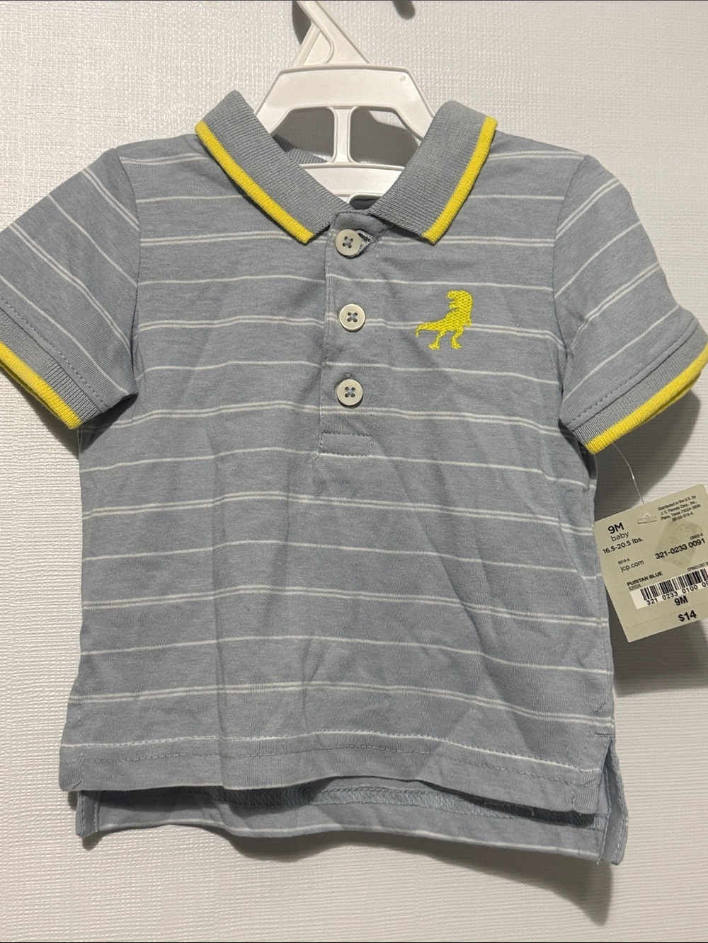okie dokie Light Gray Striped Polo with Yellow Accents